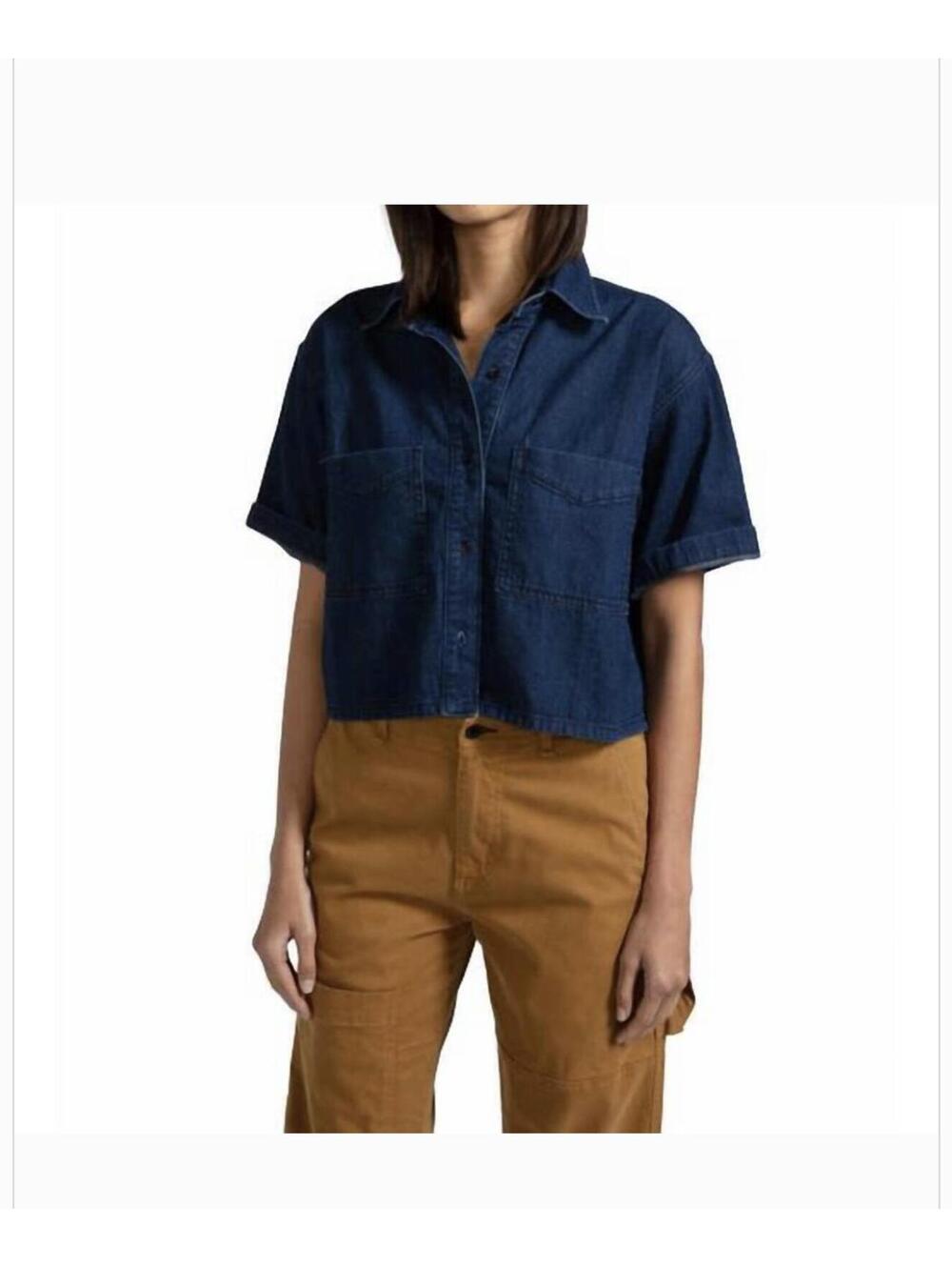 ASKK NY Short Sleeves Denim Shirt Shirt in Bruiser Button Down Size 3 Crop